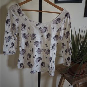 Anthropologie scoop neck squirrel print top
